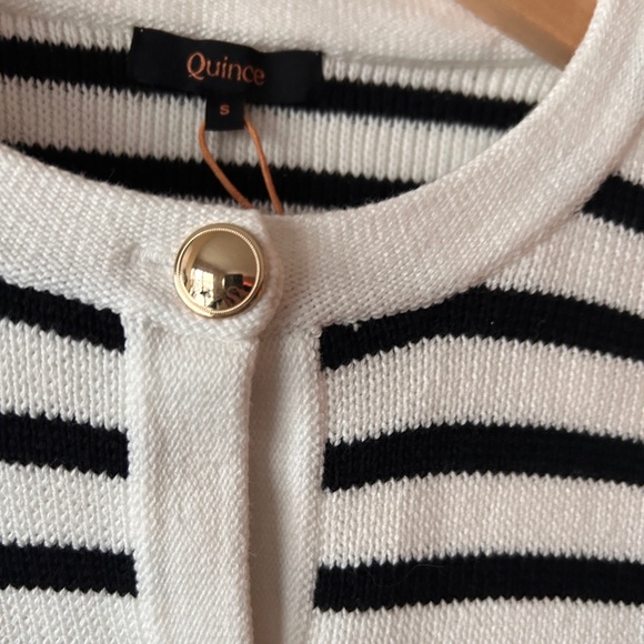 Quince 100% Organic Cotton Sweater Jacket black/ivory stripe - Picture 7 of 9